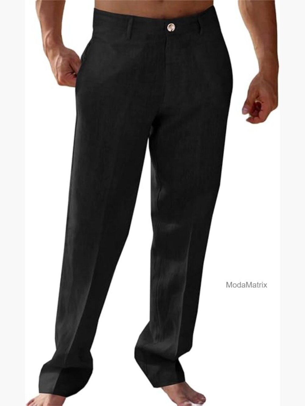 Elastic Waist Straight Leg Pants Lightweight Cotton Casual Linen Men's Summer